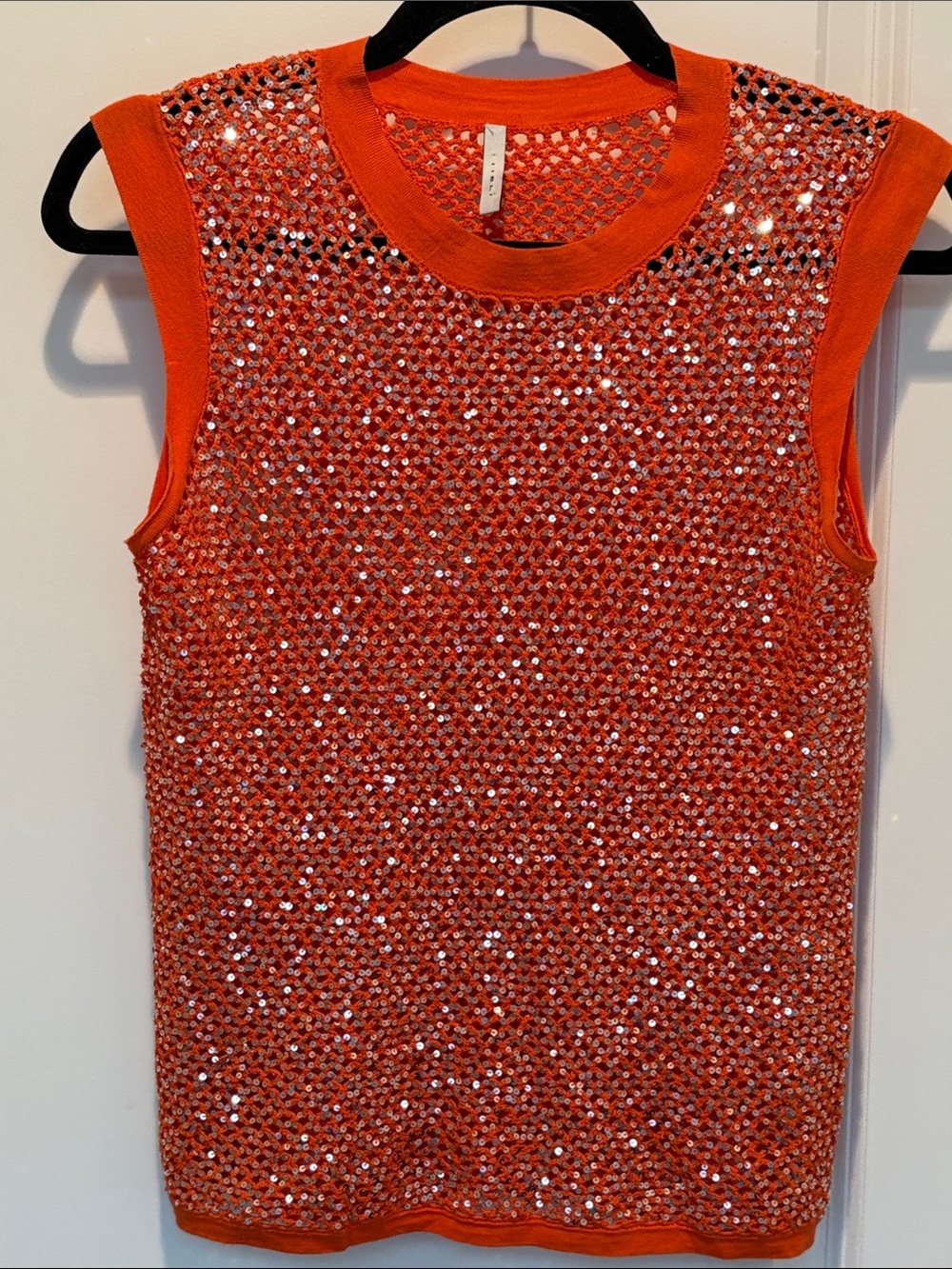 Iisli New York Sleeveless Orange Sequin knit tank top